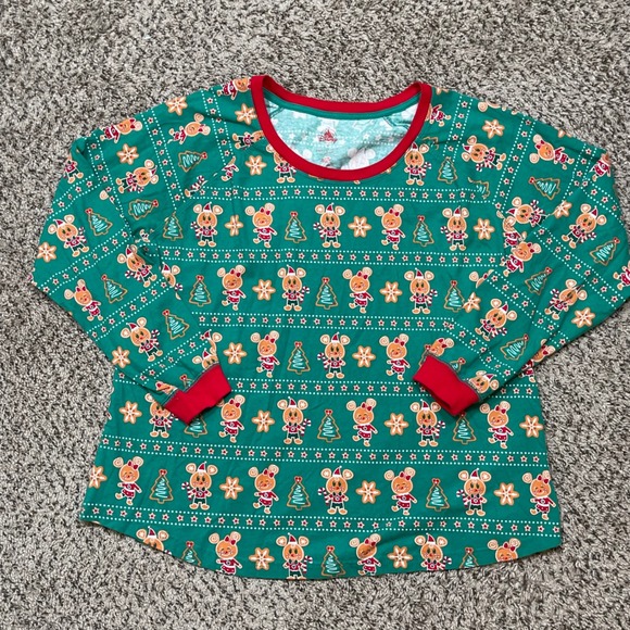Disney Store Mickey Mouse & Friends Green Holiday Pajamas Set XL Gingerbread - Picture 2 of 10